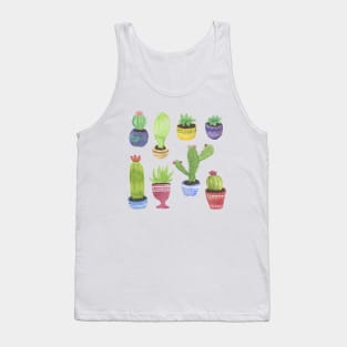 Watercolor Pattern of Cactus and Succulents Tank Top